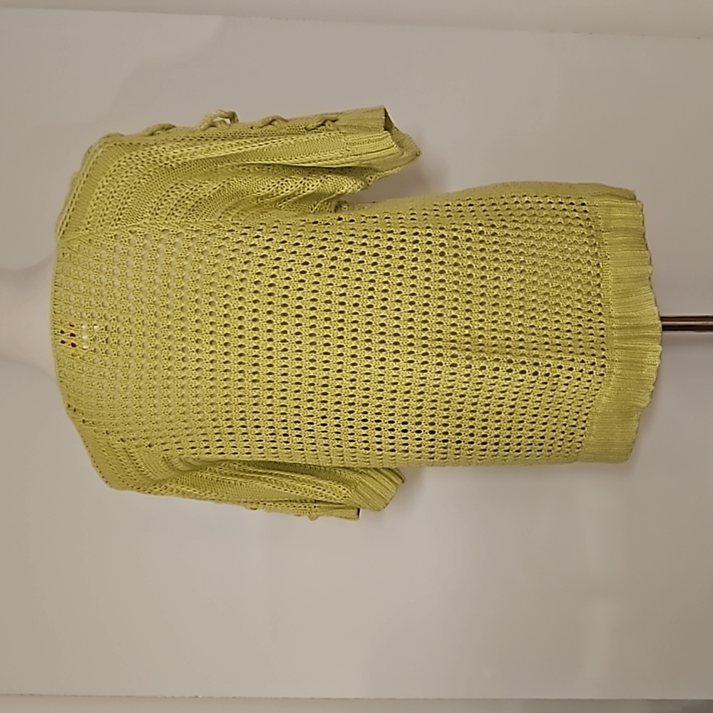 RUBY RD. lime yellow green chunky knit sweater Lg. tie detail - Picture 6 of 6